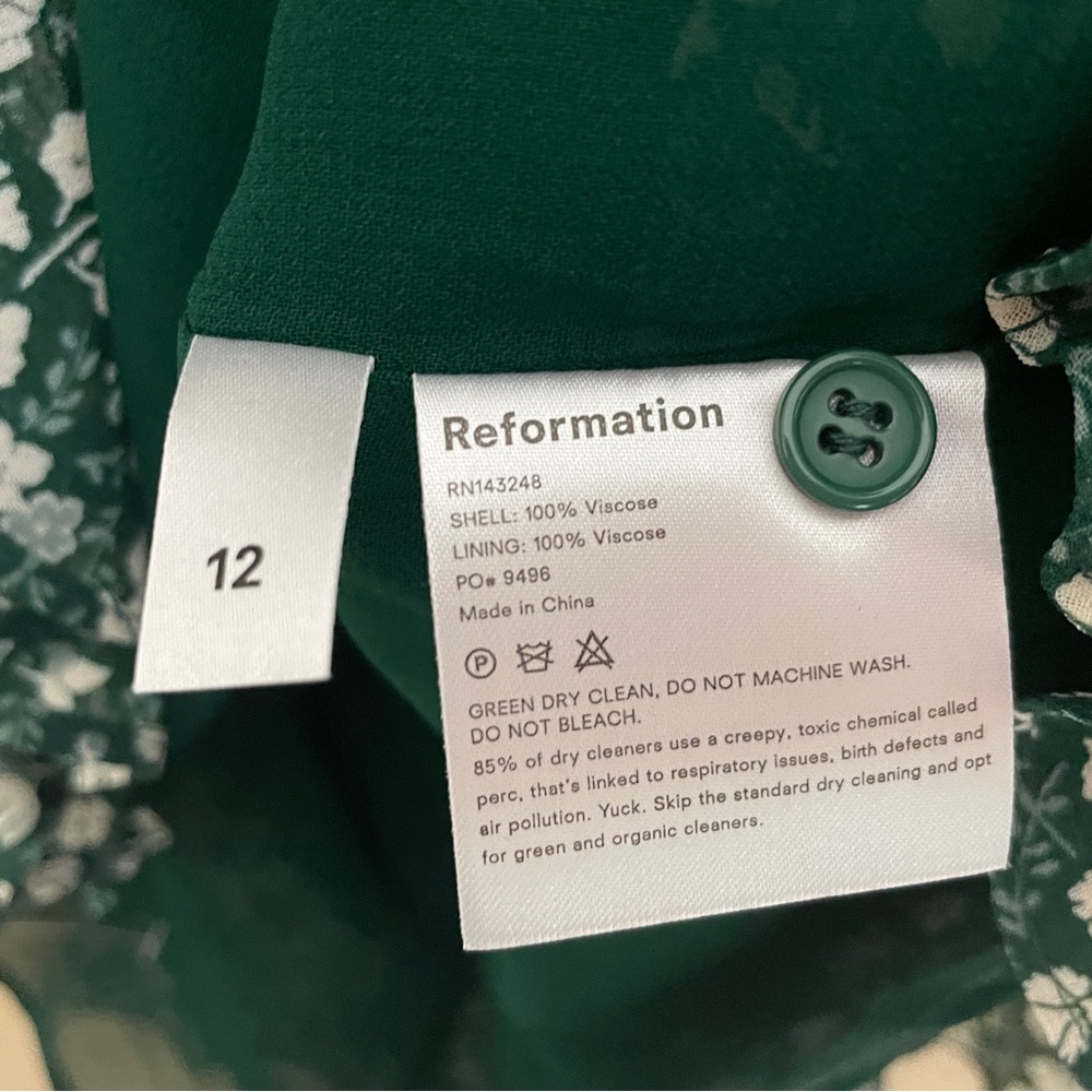 Reformation Elenor Green Ditzy Floral Long Sleeve Mini Dress 12 Cottagecore - Picture 12 of 12